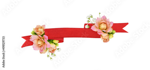 Folded red ribbon decorated...