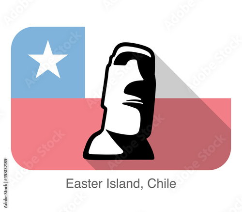 easter island statue. Landmark of the world series, background is Chilean national flag