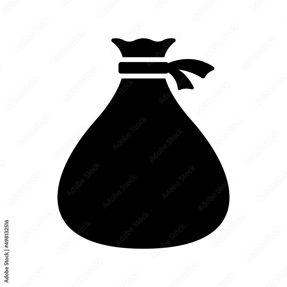 Tied bag icon. Black silhouette. Vertical front side view. Vector simple flat graphic illustration. Isolated object on a white background. Isolate. Tied bag icon. Black silhouette. Vertical front side view. Vector simple flat graphic illustration. Isolated object on a white background. Isolate.