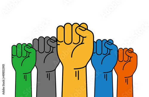 Five fists raise up, the power of unity