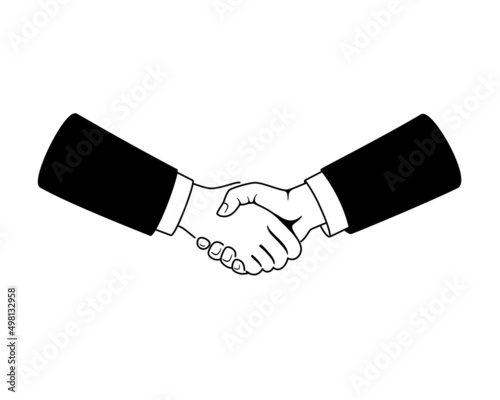 Businessmen shaking hands, white background, vector illustration