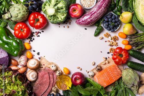 Assortment of healthy food for clean eating flexitarian mediterranean diet