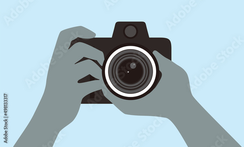 Man holding camera take a photo, vector illustration