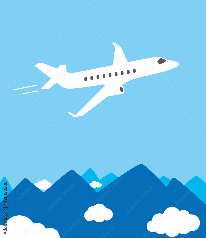 The private plane fly over the mountain, vector illustration