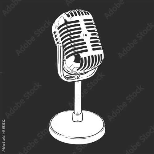Microphone line art illustration on black background