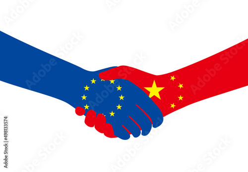 Shaking hands, EU CHINA business deal, trade agreement