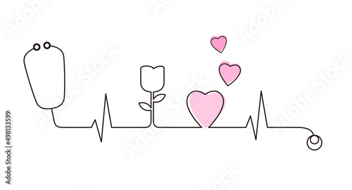 Stethoscope with rose and heart vector illustration