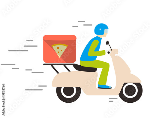Food delivery with motorcycle flat design vector illustration