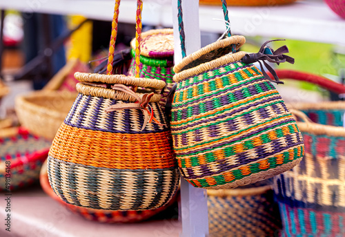 West African Baskets at a Local Outdoor Market photo