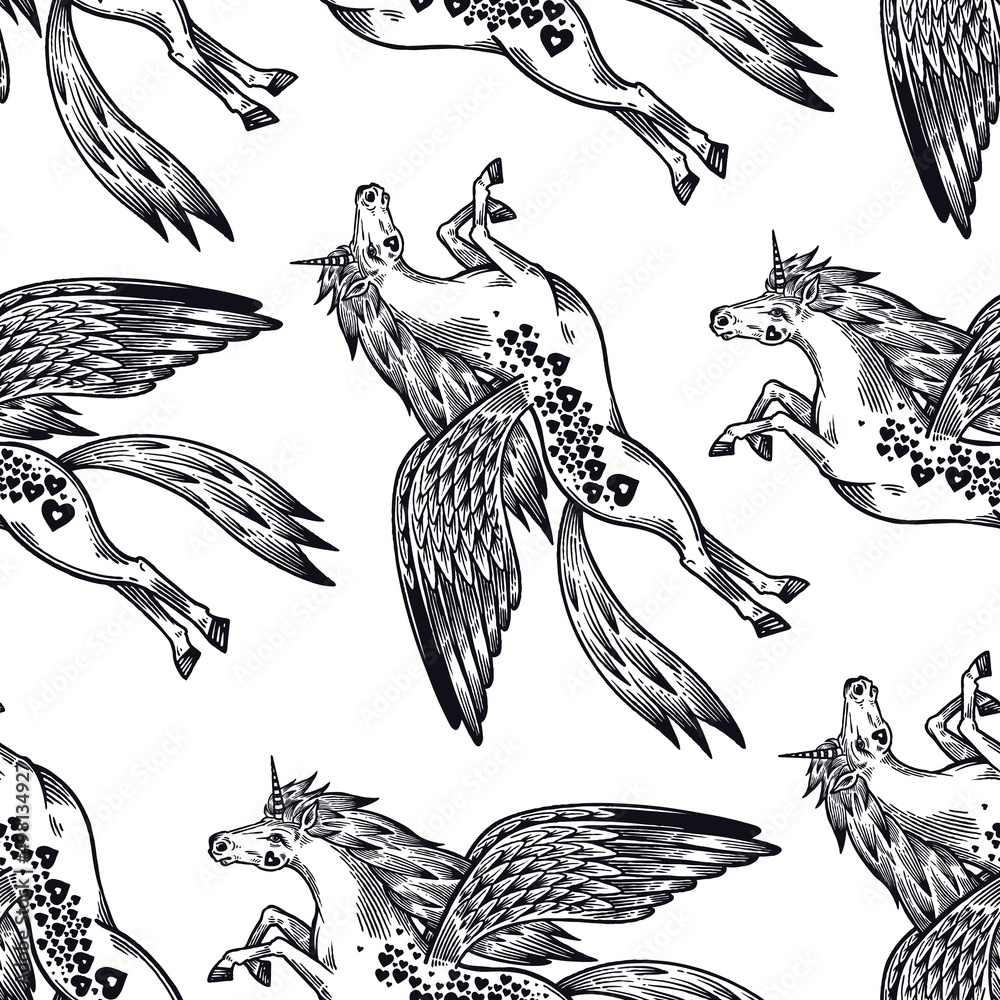 Seamless pattern. Unicorn with wings. Seamless pattern. Unicorn with wings.