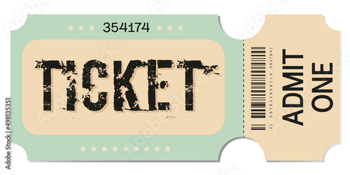 Retro  movie,cinema ticket.Ticket for entrance.Vector illustration on white background.