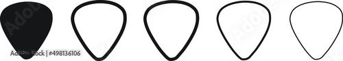 Guitar pick icons in five different versions in a flat design.