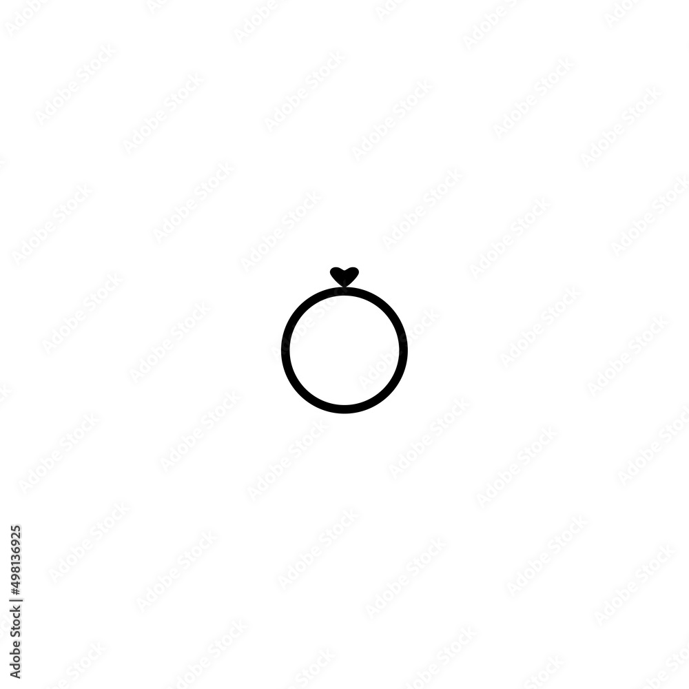 Diamond wedding ring icon, silhouette, isolated on white background. Outline logo design, bridal minimal illustration.