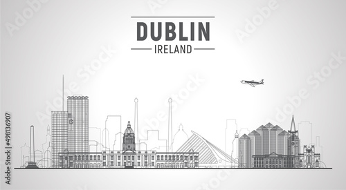 Dublin    Ireland   city skyline vector illustration on sky background. Business travel and tourism concept with modern buildings. Image for presentation  banner  website.