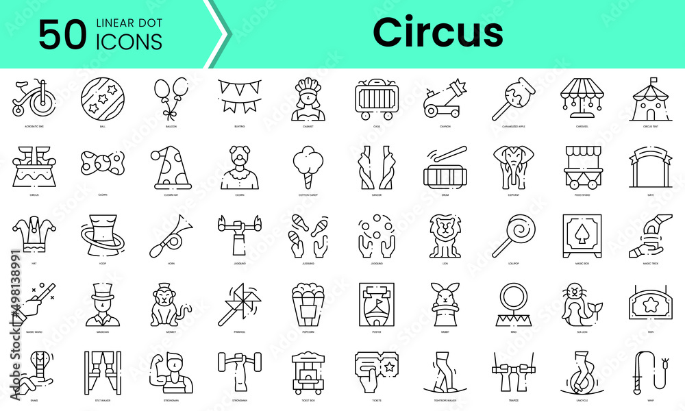 Set of circus icons. Line art style icons bundle. vector illustration
