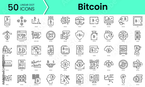 Set of bitcoin icons. Line art style icons bundle. vector illustration