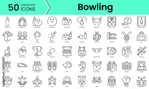 Set of bowling icons. Line art style icons bundle. vector illustration