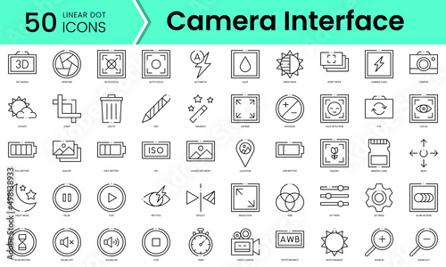 Set of camera interface icons. Line art style icons bundle. vector illustration