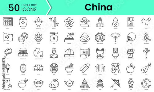 Set of china icons. Line art style icons bundle. vector illustration