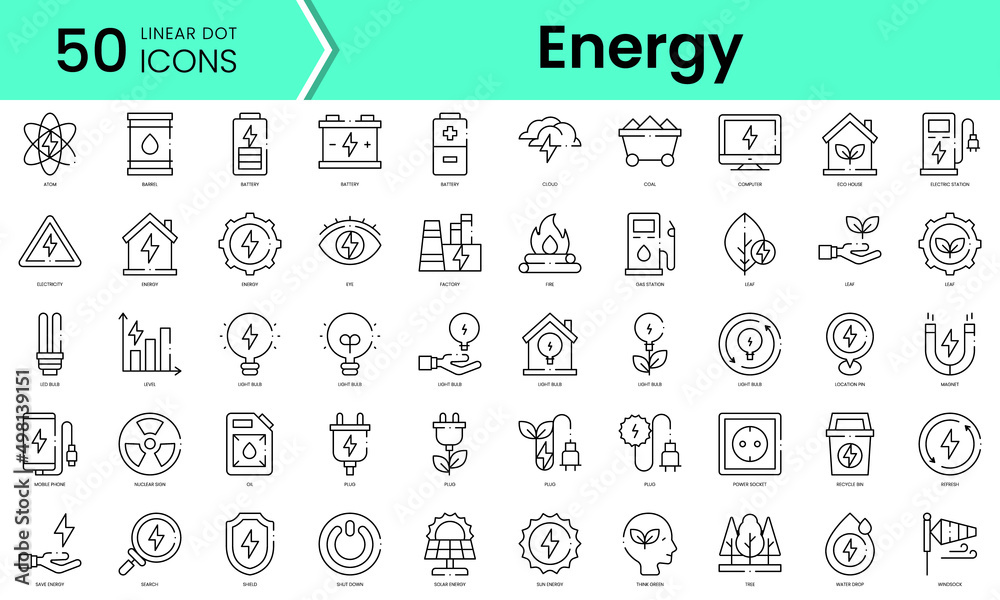 Set of energy icons. Line art style icons bundle. vector illustration