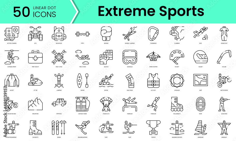 Set of extreme sports icons. Line art style icons bundle. vector illustration