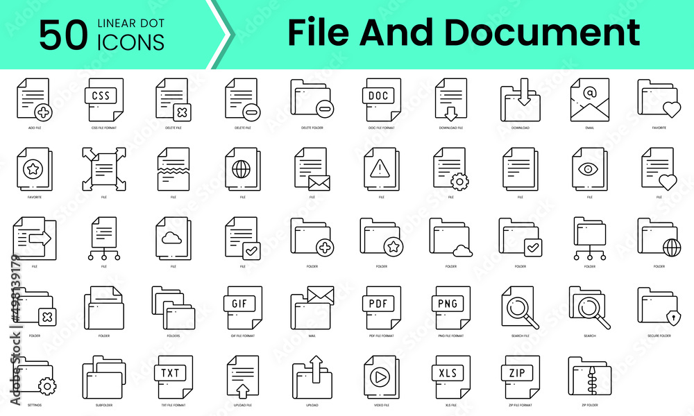 Set of file and document icons. Line art style icons bundle. vector illustration