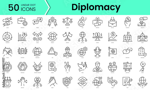 Set of diplomacy icons. Line art style icons bundle. vector illustration