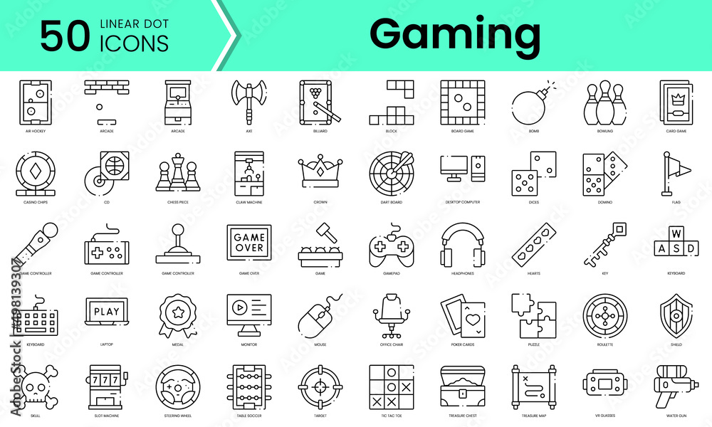 Set of gaming icons. Line art style icons bundle. vector illustration