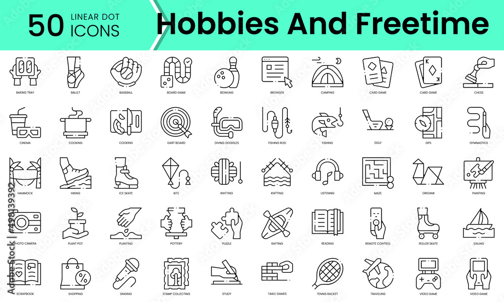 Set of hobbies and freetime icons. Line art style icons bundle. vector illustration