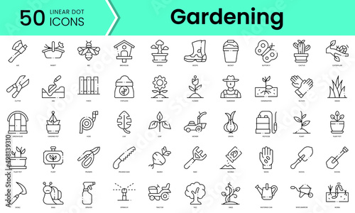 Set of gardening icons. Line art style icons bundle. vector illustration