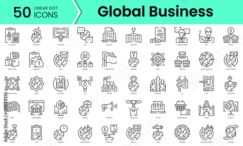 Set of global business icons. Line art style icons bundle. vector illustration