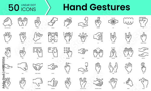 Set of hand gestures icons. Line art style icons bundle. vector illustration