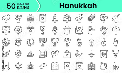 Set of hanukkah icons. Line art style icons bundle. vector illustration