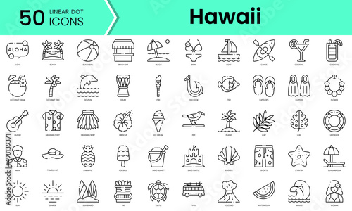 Set of hawaii icons. Line art style icons bundle. vector illustration