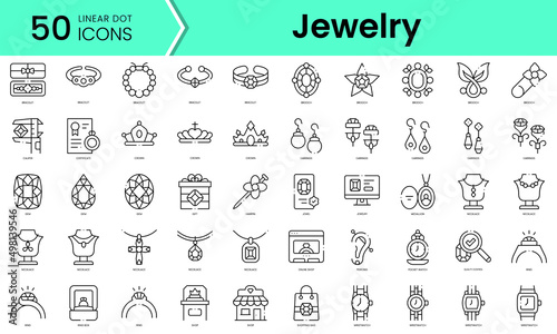 Set of jewelry icons. Line art style icons bundle. vector illustration