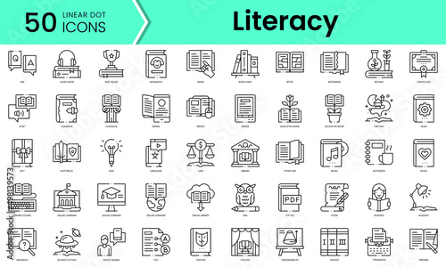 Set of literacy icons. Line art style icons bundle. vector illustration