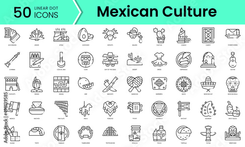 Set of mexican culture icons. Line art style icons bundle. vector illustration