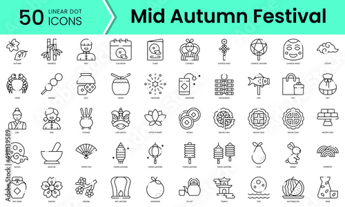 Set of mid autumn festival icons. Line art style icons bundle. vector illustration