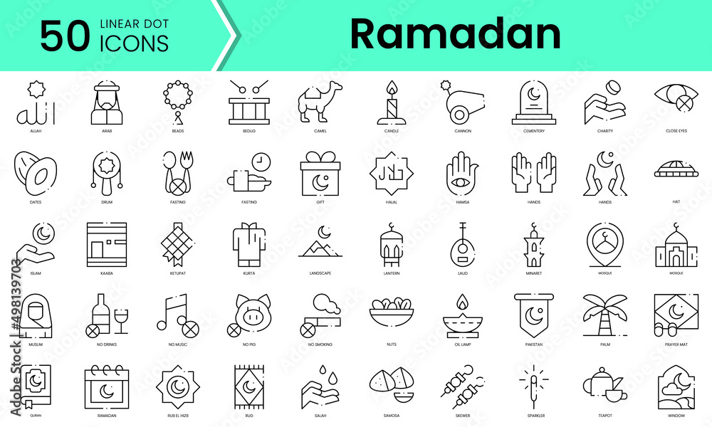 Set of ramadan icons. Line art style icons bundle. vector illustration
