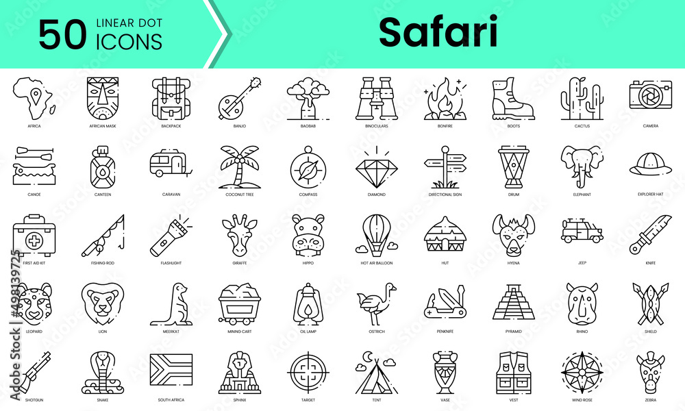 Set of safari icons. Line art style icons bundle. vector illustration