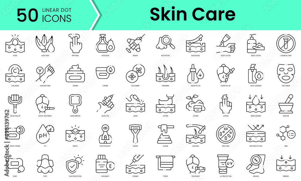 Set of skin care icons. Line art style icons bundle. vector ...
