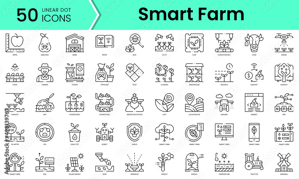 Set of smart farm icons. Line art style icons bundle. vector ...