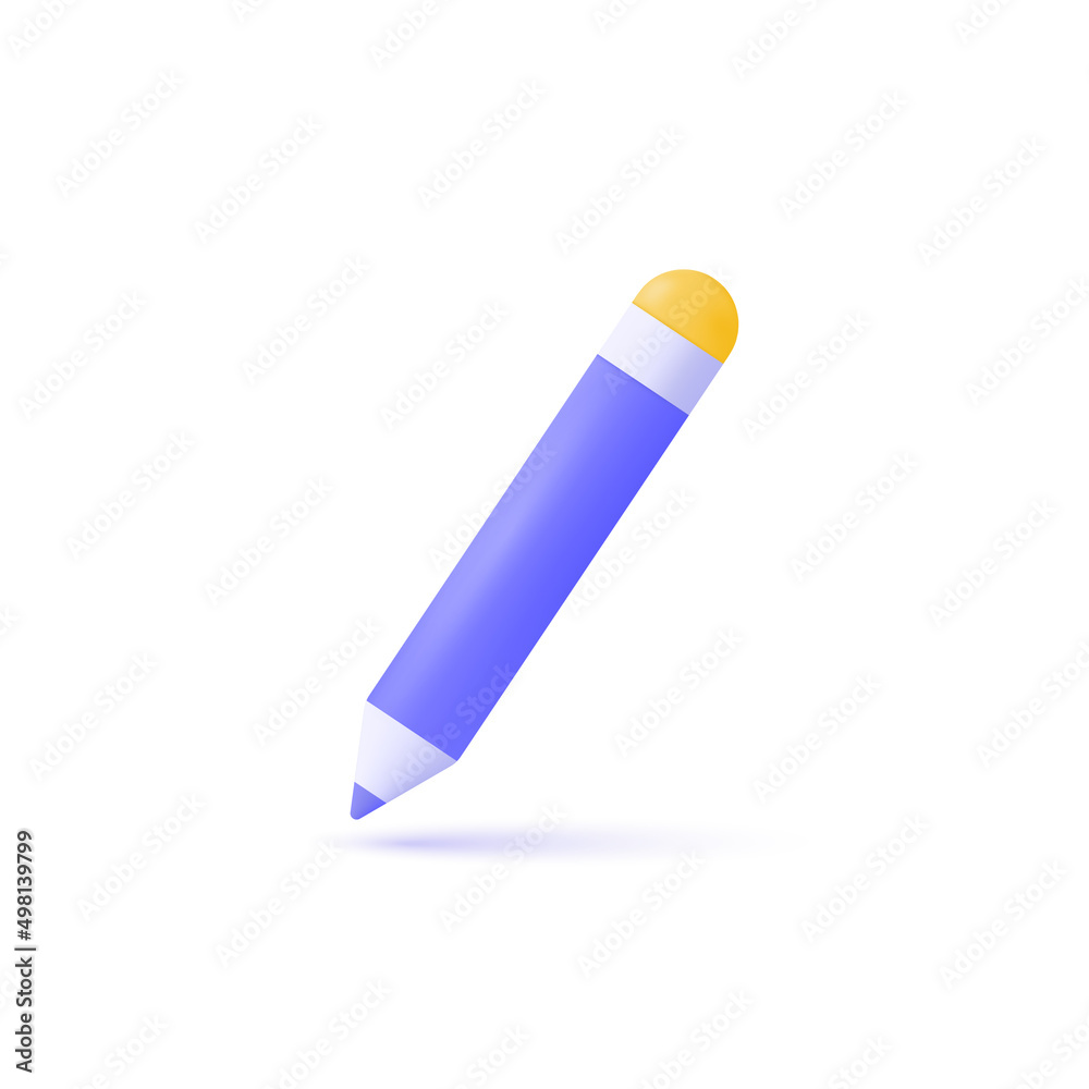 3d pencil icon in minimalistic cartoon style. subject for writing or drawing. 3d pencil icon in minimalistic cartoon style. subject for writing or drawing.