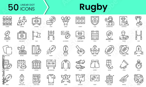 Set of rugby icons. Line art style icons bundle. vector illustration