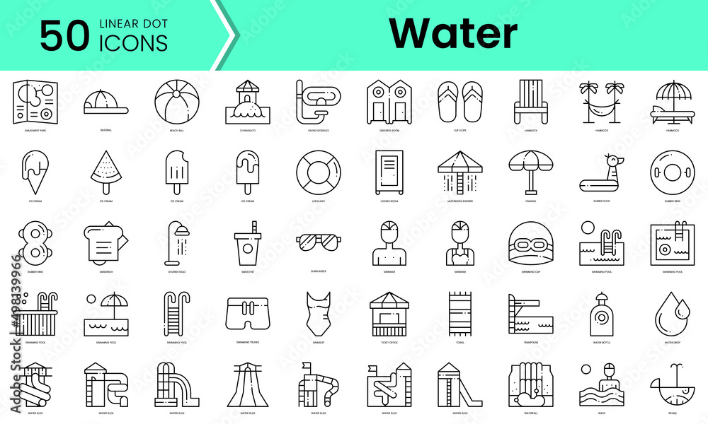Set of water park icons. Line art style icons bundle. vector ...