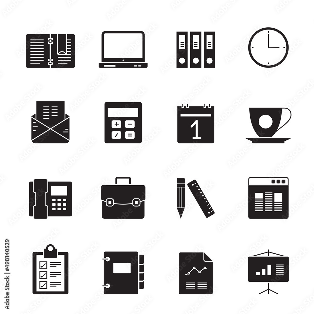 Silhouette Business and Office icons - vector icon set Silhouette Business and Office icons - vector icon set