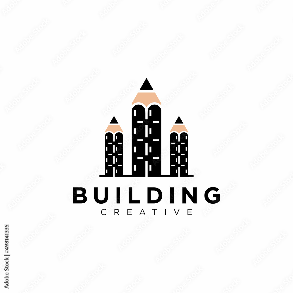 Creative building logo design vector template, modern logo concept pencil and building.