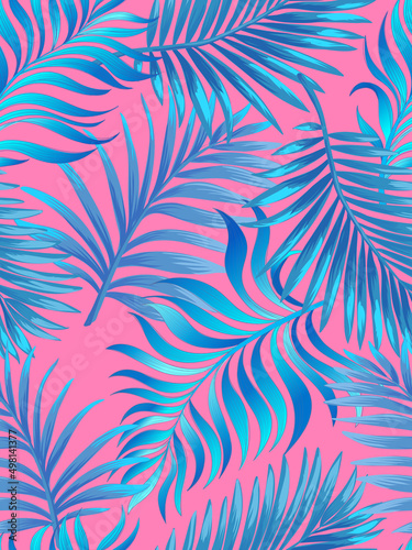 Fototapeta Naklejka Na Ścianę i Meble -  Seamless tropical vector pattern with tropical plants and palm leaves. Vector summer background.Stock vector ESP 10