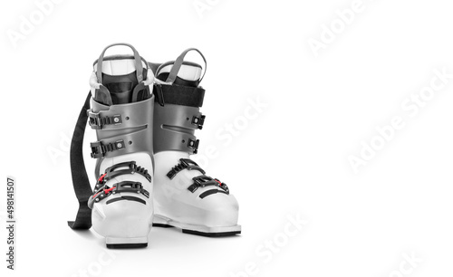 Professional ski boots isolated on white background