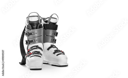 Professional ski boots isolated on white background photo